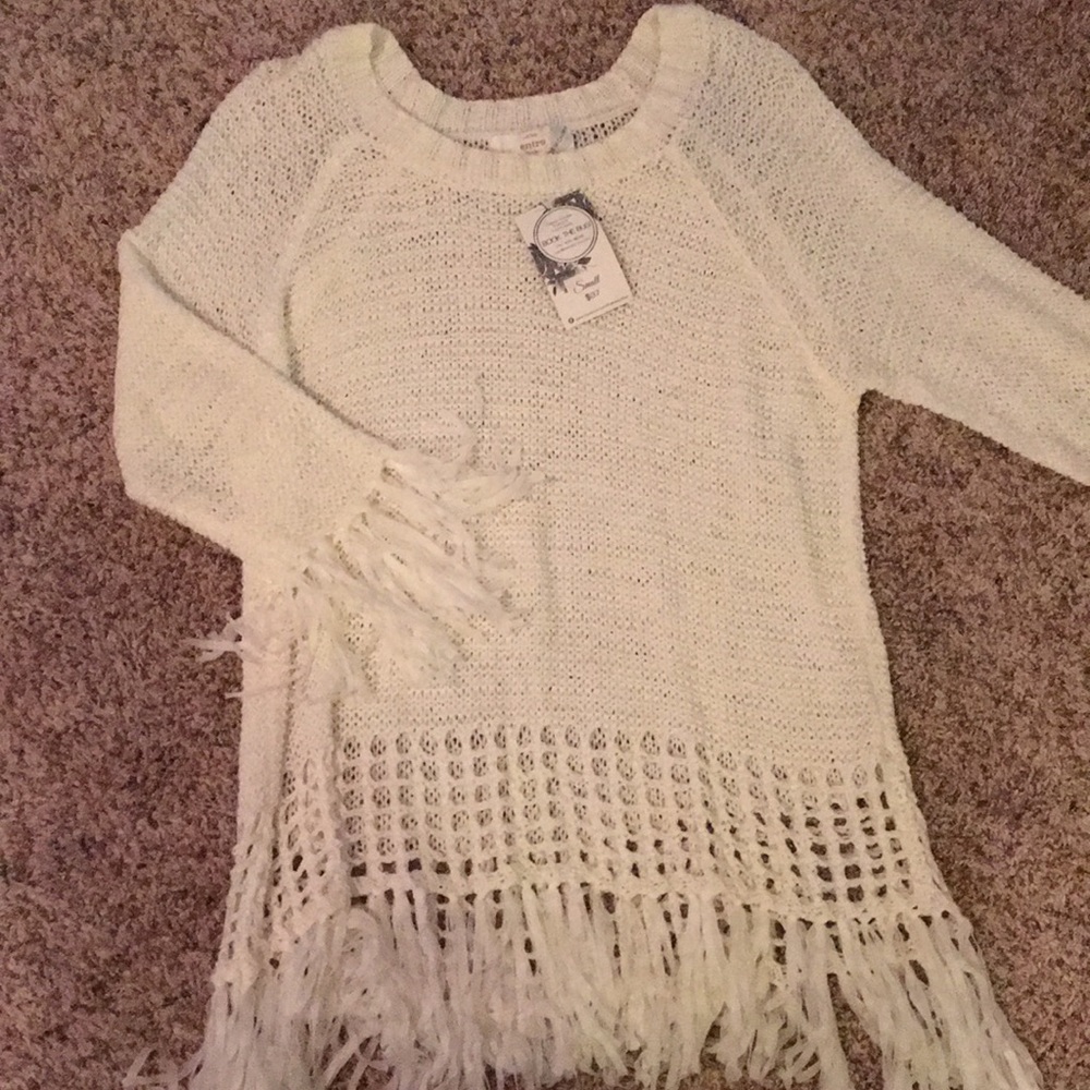 Cream Fringe Sweater WITH TAGS
